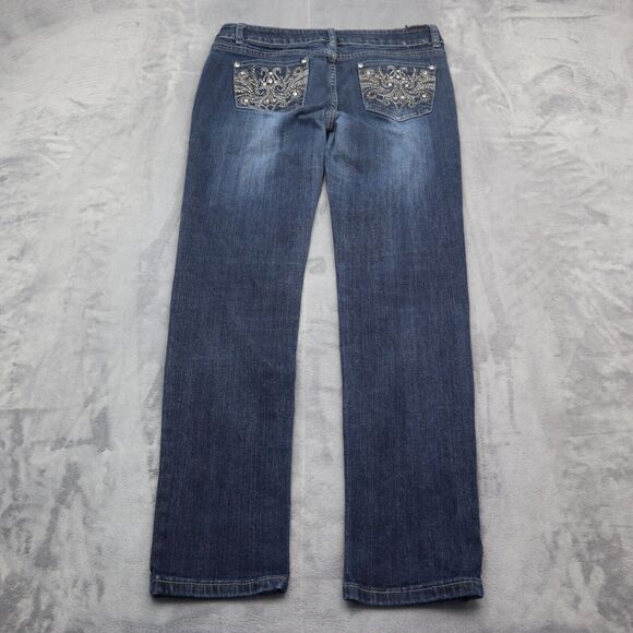 Miss Chic Jeans Womens 11 Blue Straight Mid Rise Flat Front Denim Pants - Picture 7 of 16